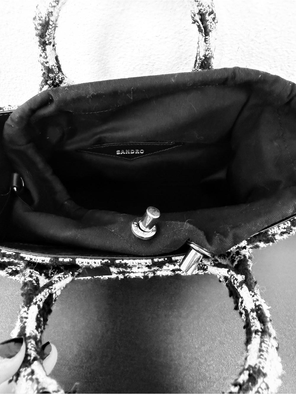 UNIQUE Sandro Paris black & white tweed fabric tote - Adorable! FREE SHIPPING - Picture 8 of 8